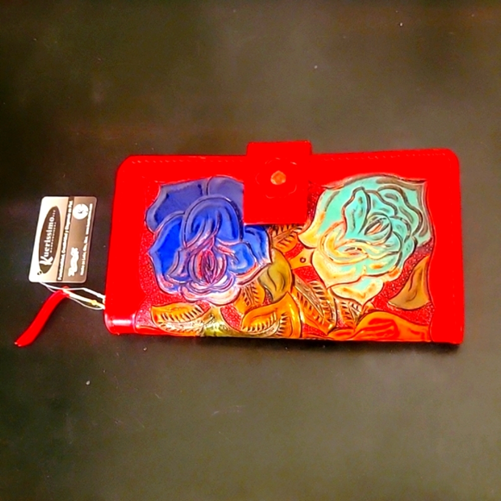 Handmade painted leather clutch